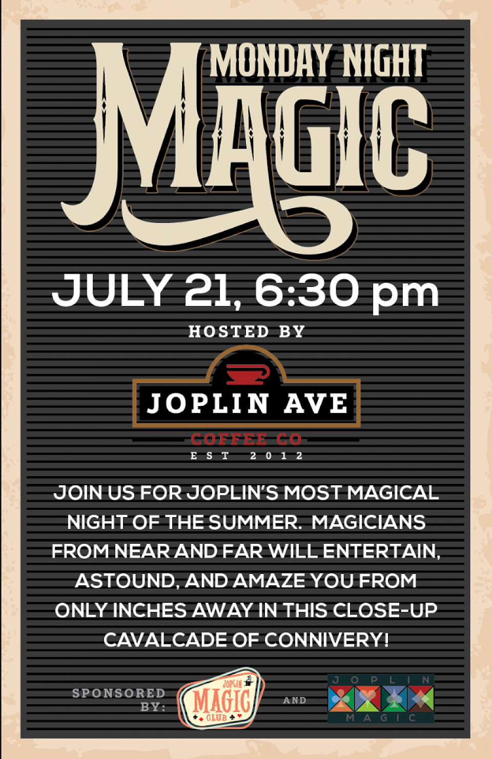 Magician Carlos David will join fellow magicians from the Joplin Magic Club to Perform at Joplin Avenue Coffee in Joplin, Missouri