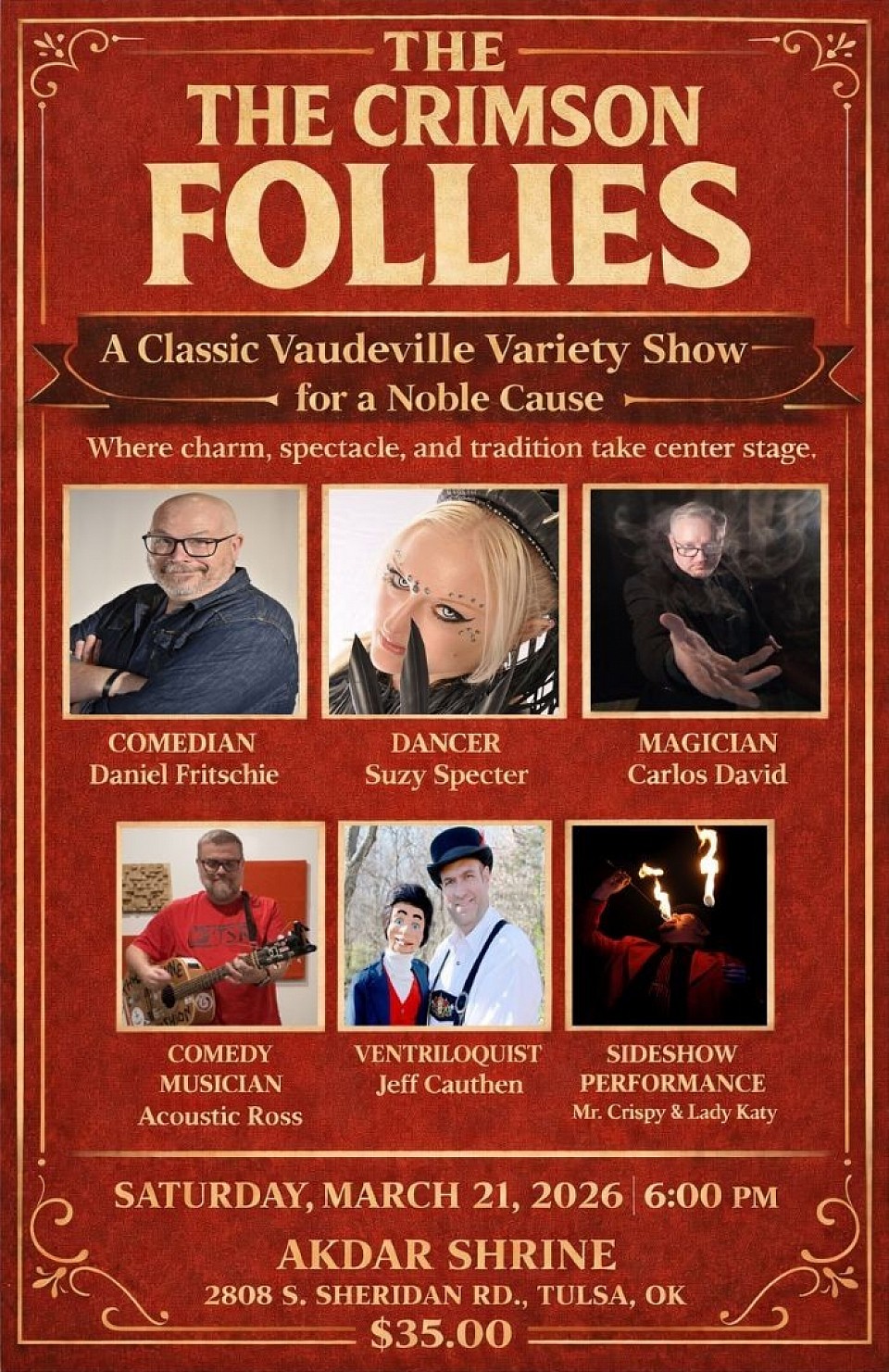 Magician Carlos David performing at the Crimson Follies, a Classic Vaudville Variety Show in Tulsa, Oklahoma