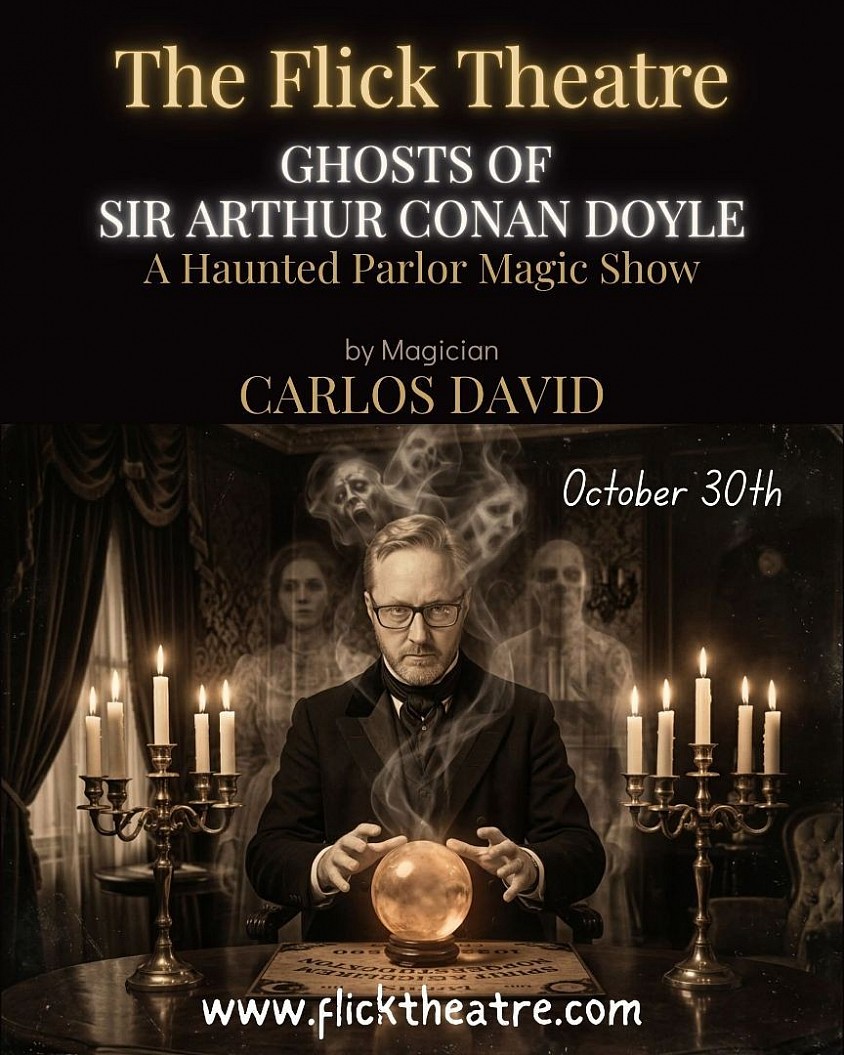 Magician Carlos David performing at The Flick Theatre in Anderson, MO on October 30th, 2026