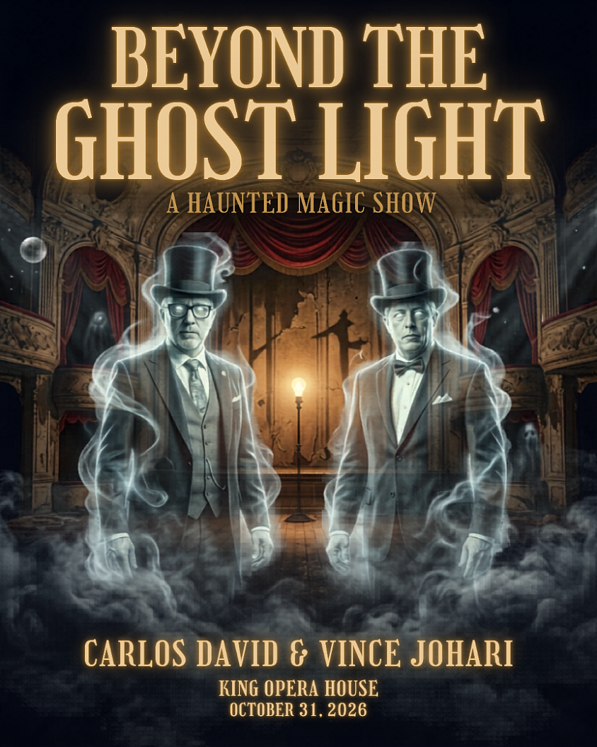 Magician Carlos David and Magician Vince Johari at the King Opera House in Van Buren, Arkansas performing their show Beyond the Ghost Light