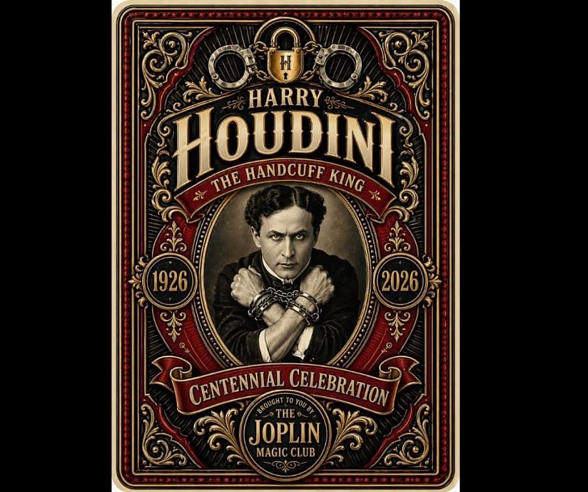 Magician Carlos David performing with the Joplin Magic Club to dedicate the historic location the Famous Magician Harry Houdini became The Handcuff King